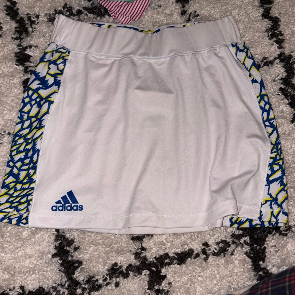 Adidas Custom White Skirt with Blue and Yellow Pattern